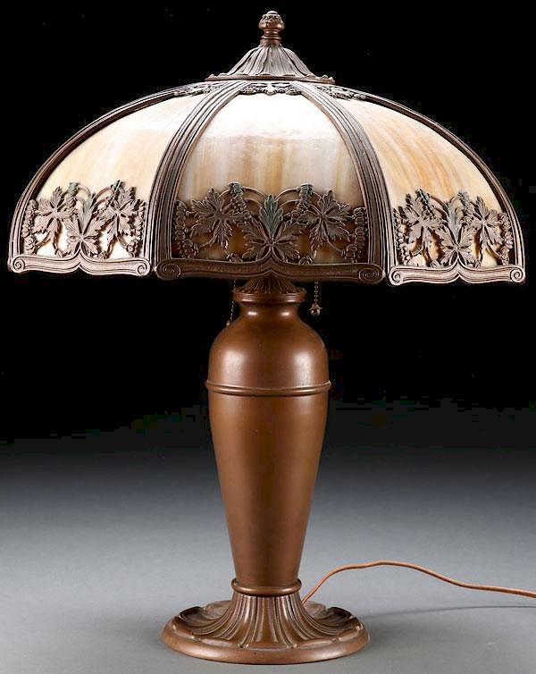 Appraisal: A BENT PANEL SLAG GLASS LAMP EARLY TH CENTURY A