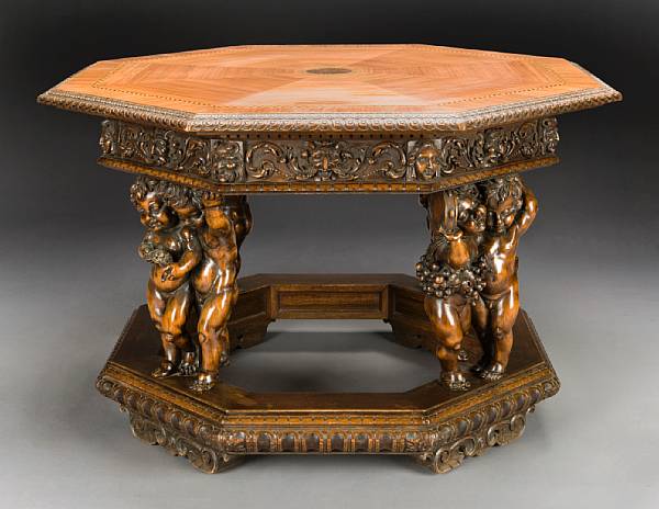 Appraisal: A good Italian Renaissance style inlaid walnut center table third