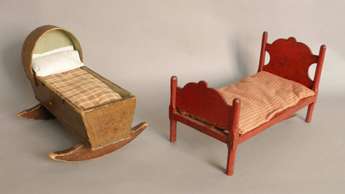 Appraisal: Painted doll cradle and bed ca x and x x