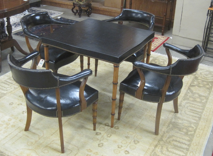 Appraisal: A CARD TABLE AND CLUB CHAIR SET comprising square card