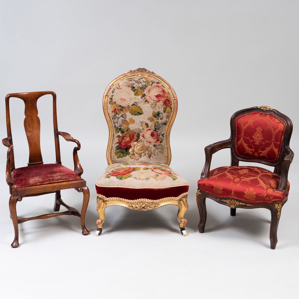 Appraisal: Group of Three Miniature Chairs Comprising A Louis XV Style