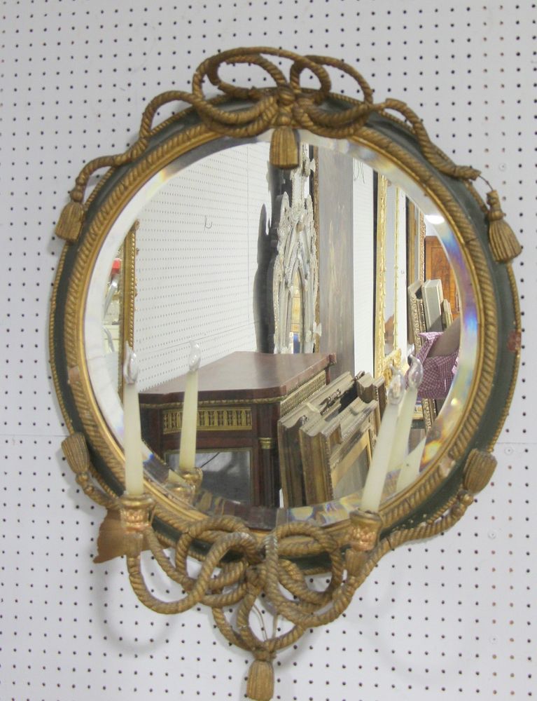 Appraisal: Regency Gilt And Paint Decorated Rope And Tassle Mirror From