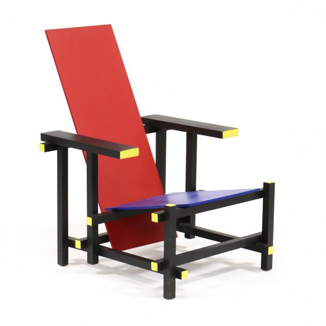 Appraisal: AFTER GERRIT RIETVELD RED-BLUE CHAIR After the design painted wood