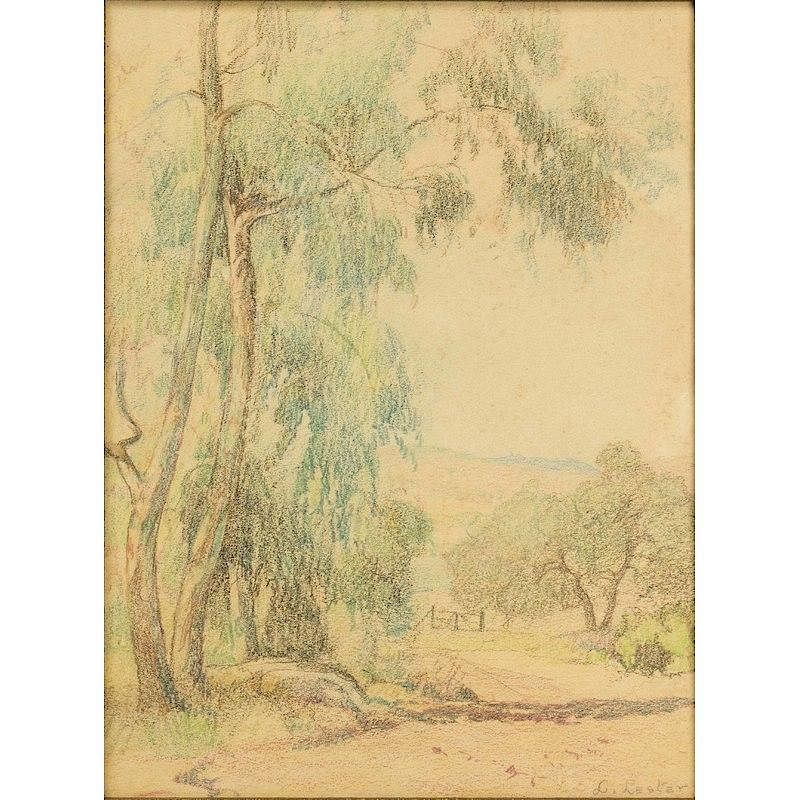 Appraisal: Leonard Lester Drawing Framed crayon on paper landscape drawing by