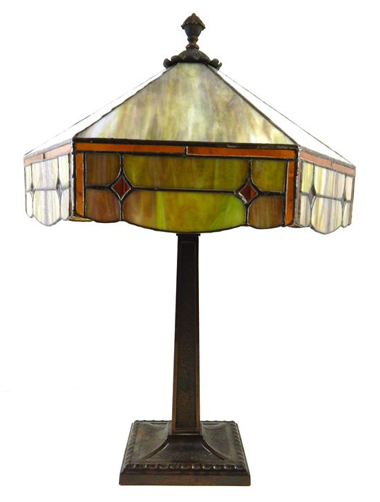 Appraisal: Early th C electric copper plated table lamp with hexagonal