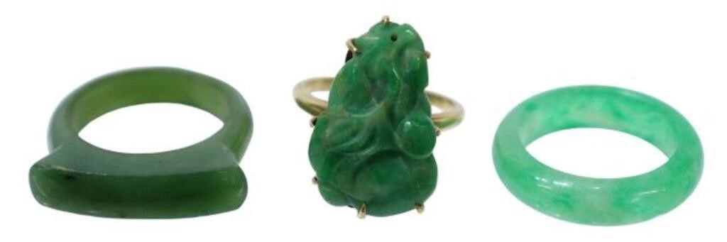 Appraisal: lot of Estate jade rings including kt yellow gold tested