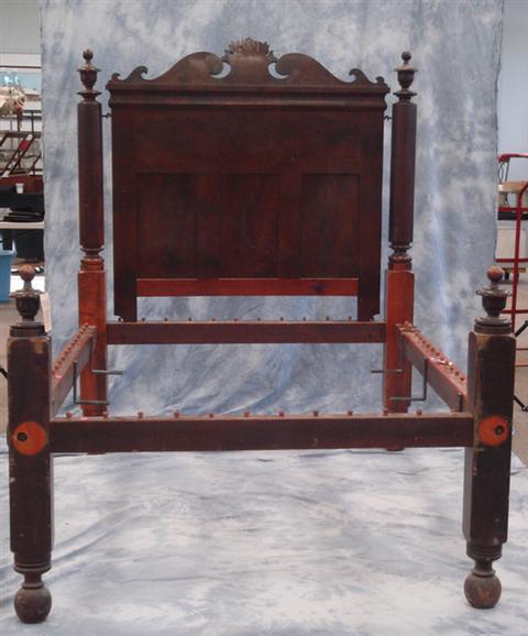 Appraisal: Empire mahogany veneered -post bed missing bolt covers bolts not