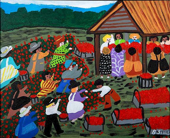 Appraisal: Outsider Art Bernice Sims Picking Strawberries Sims Bernice Picking Strawberries