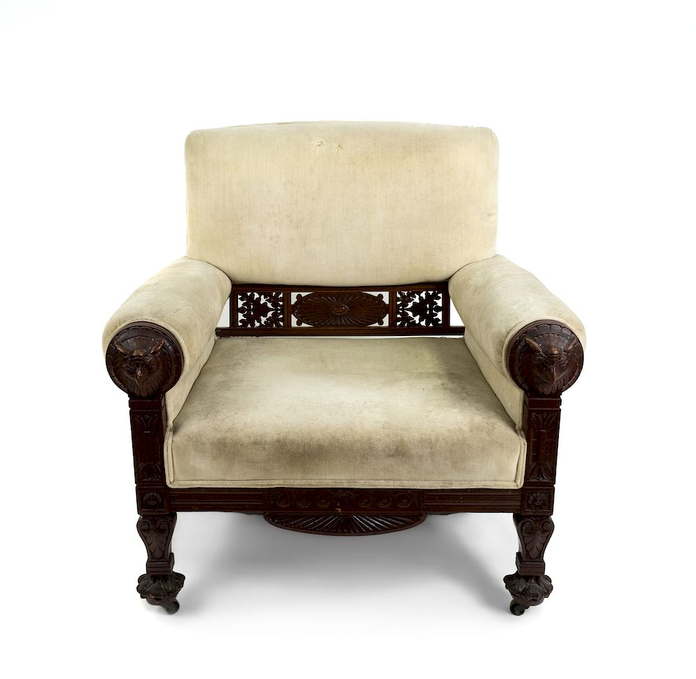 Appraisal: An American Aesthetic Carved Walnut Armchair An American Aesthetic Carved