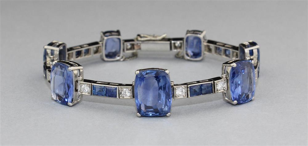 Appraisal: ART DECO BLUE SAPPHIRE AND DIAMOND LINKED BRACELET IN K