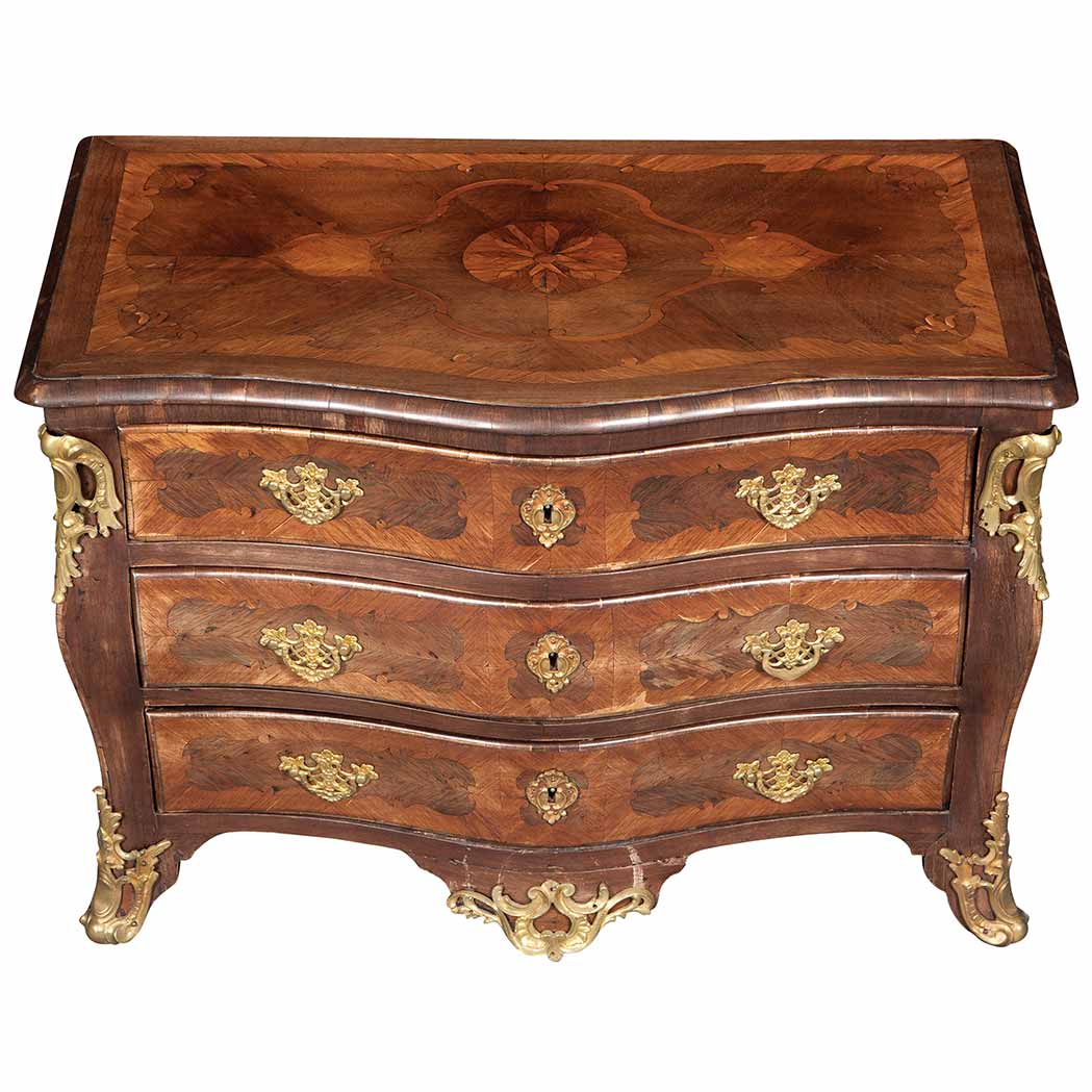 Appraisal: Continental Regence Gilt-Metal Mounted Kingwood and Tulipwood Marquetry Miniature Commode