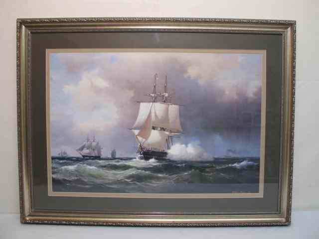 Appraisal: Framed print after Wilhelm Melbye of ships during a storm