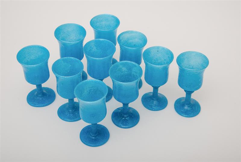 Appraisal: TEN MEXICAN BLUE WINE GLASSES x in diam Property of