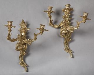 Appraisal: Pair of Louis XV Style Gilt Bronze Three Light Sco