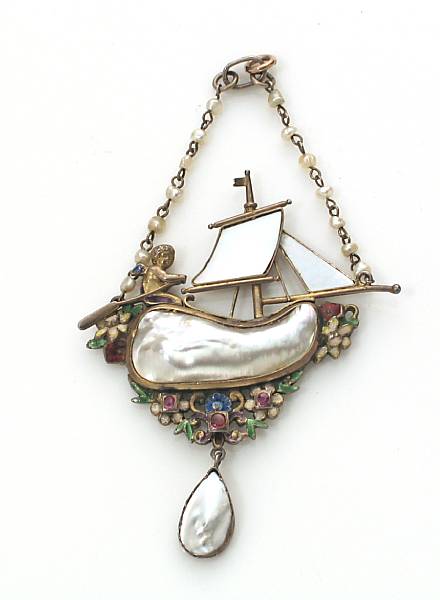 Appraisal: An Austro-Hungarian pearl enamel and gilt-silver pendant