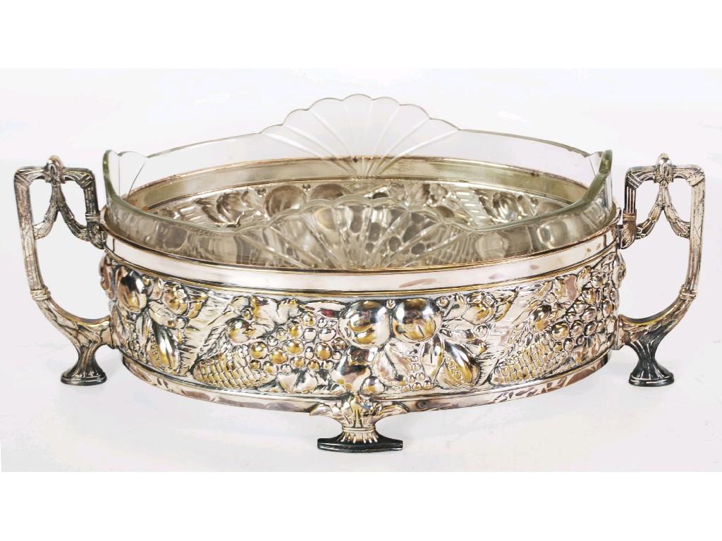 Appraisal: W M F STYLE ELECTRO PLATED EMBOSSED OVAL TWO HANDLED