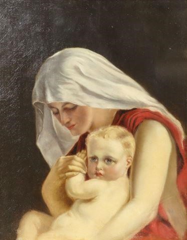 Appraisal: Framed oil on canvas painting mounted to wood panel Madonna