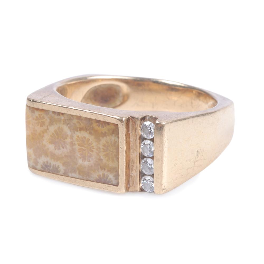 Appraisal: Joseph Cyberski K gold ring inlaid with Petoskey fossil stone