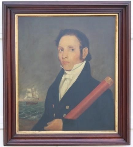 Appraisal: OIL PAINTING ON PANEL DEPICTING CAPTAIN HENRYHEDGES IN A DARK