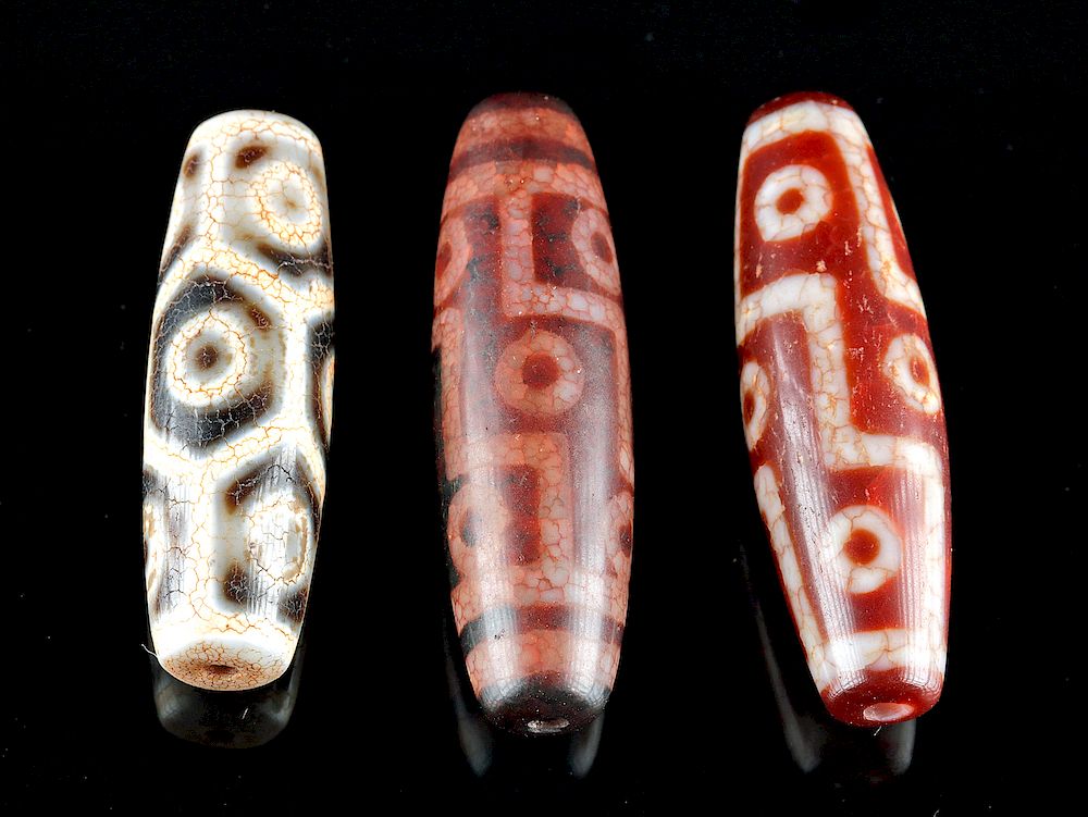 Appraisal: Lot of Ancient Tibetan Agate dZi Beads Central Asia Tibet