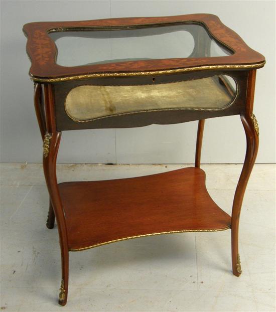 Appraisal: Mahogany and marquetry inlaid bijouterie table with gilt metal mounts