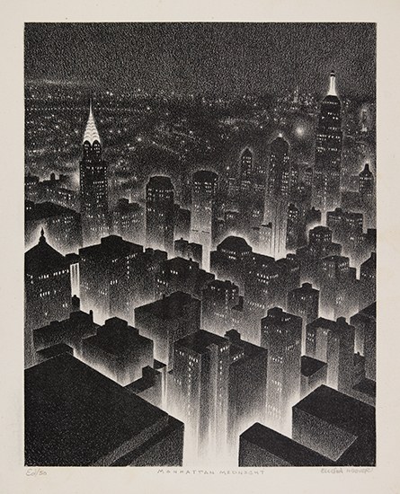 Appraisal: ELLISON HOOVER Manhattan Midnight Lithograph circa x mm x inches