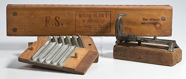 Appraisal: CIGAR MOLDS AND CUTTER including a two-piece wooden German cigar