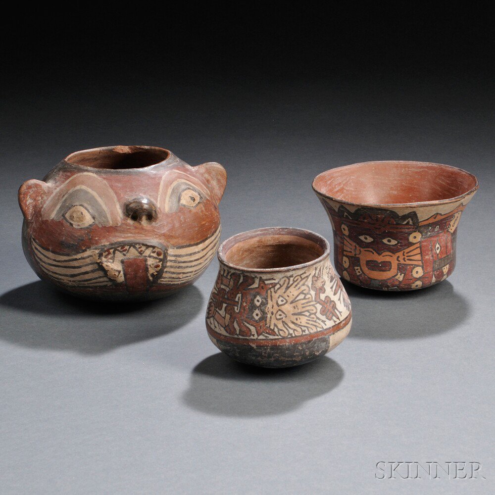 Appraisal: Three Nasca Polychrome Pottery Vessels two with effigy designs and