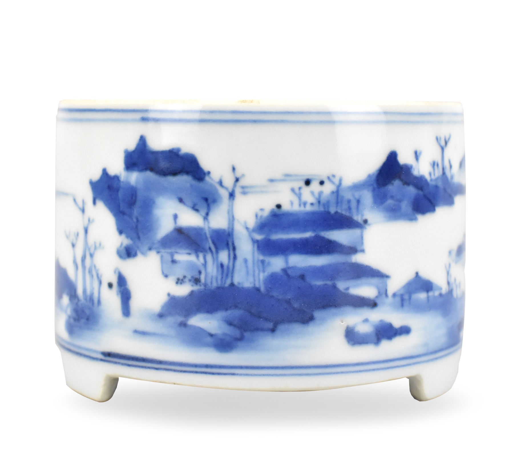 Appraisal: A Chinese blue white tripod censer Decorated with a Chinese