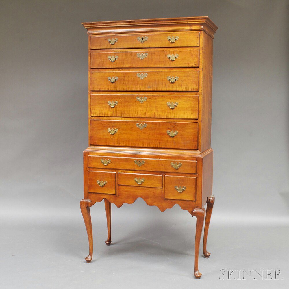 Appraisal: Queen Anne Maple Flat-top High Chest New England th century