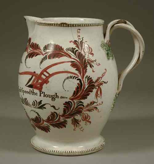 Appraisal: A fine and large Derbyshire creamware dated jug typically enamelled