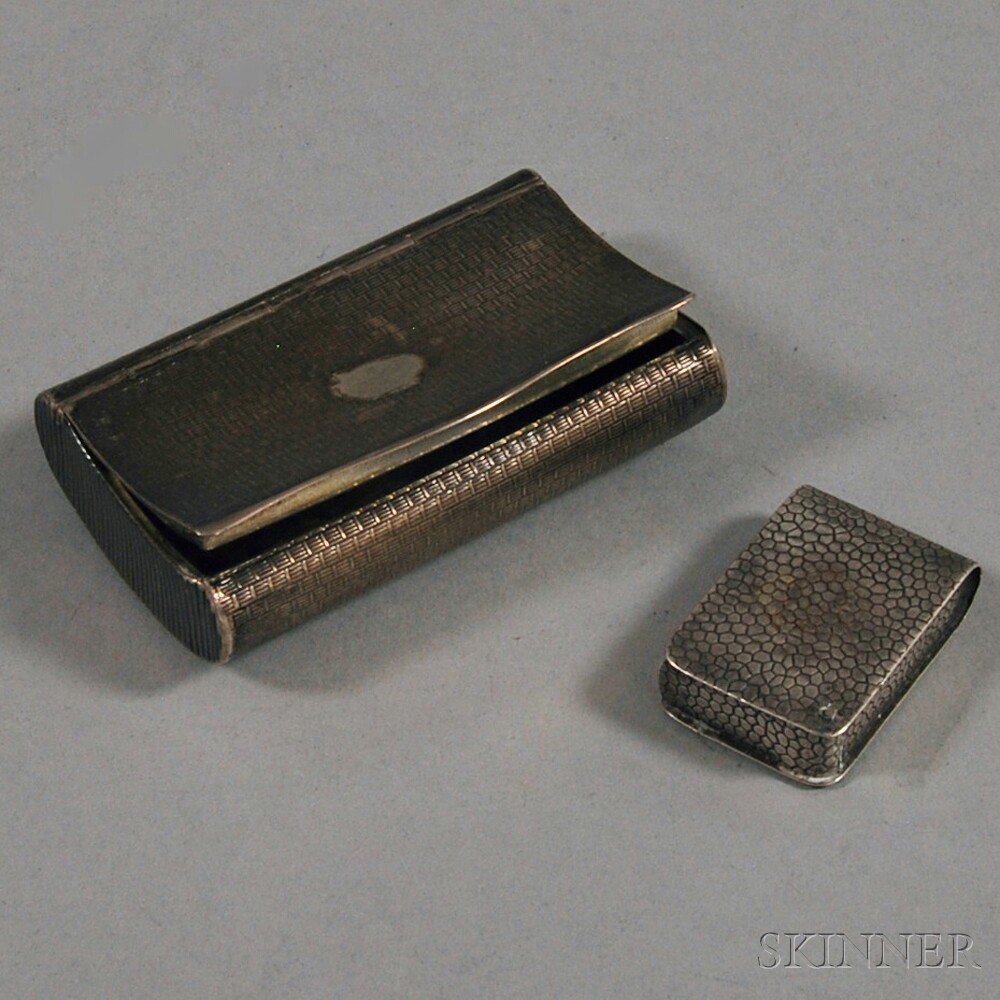 Appraisal: Two Small Continental Silver Articles a snuff container with basketweave