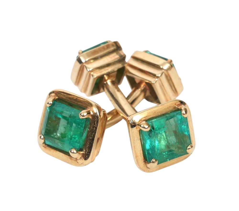 Appraisal: EMERALD K YG CONTEMPORARY STYLE CUFFLINKS K yellow gold and