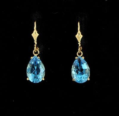 Appraisal: A Pair of Blue Topaz Lever Back Earrings k yellow