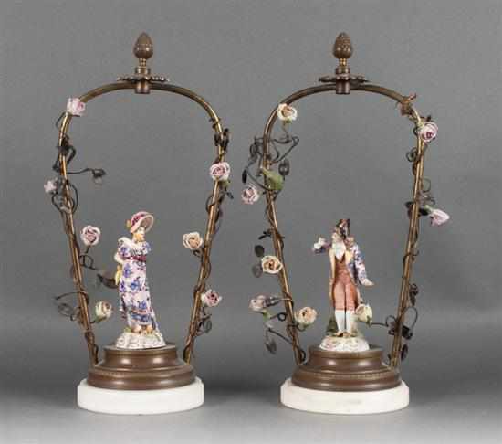 Appraisal: Pair of German porcelain gilt-metal and marble figural lamps early