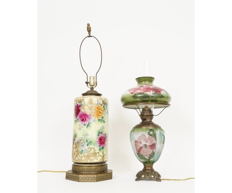 Appraisal: Porcelain table lamp decorated with flowers on a brass base