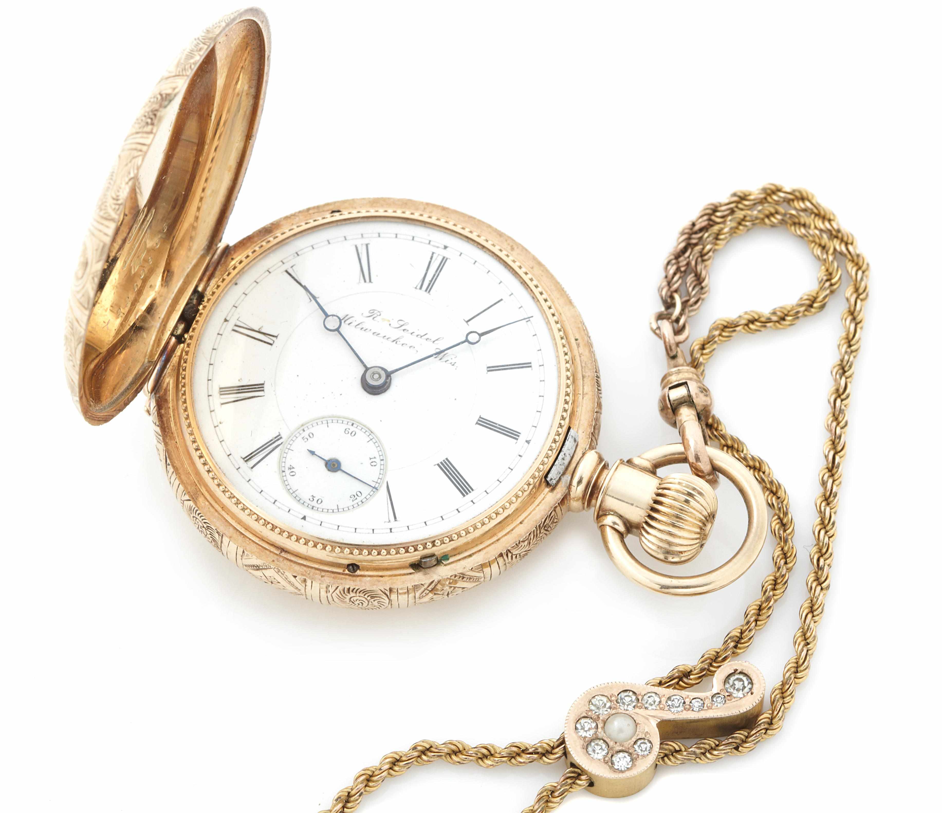 Appraisal: A k gold hunting cased pocket watch with metal chain