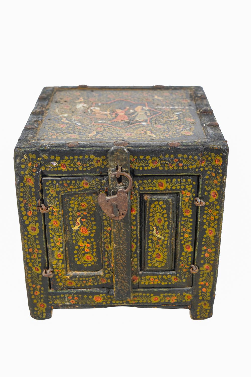 Appraisal: INDIAN IRON-MOUNTED PAINTED BOXCondition with paint loss commensurate with age