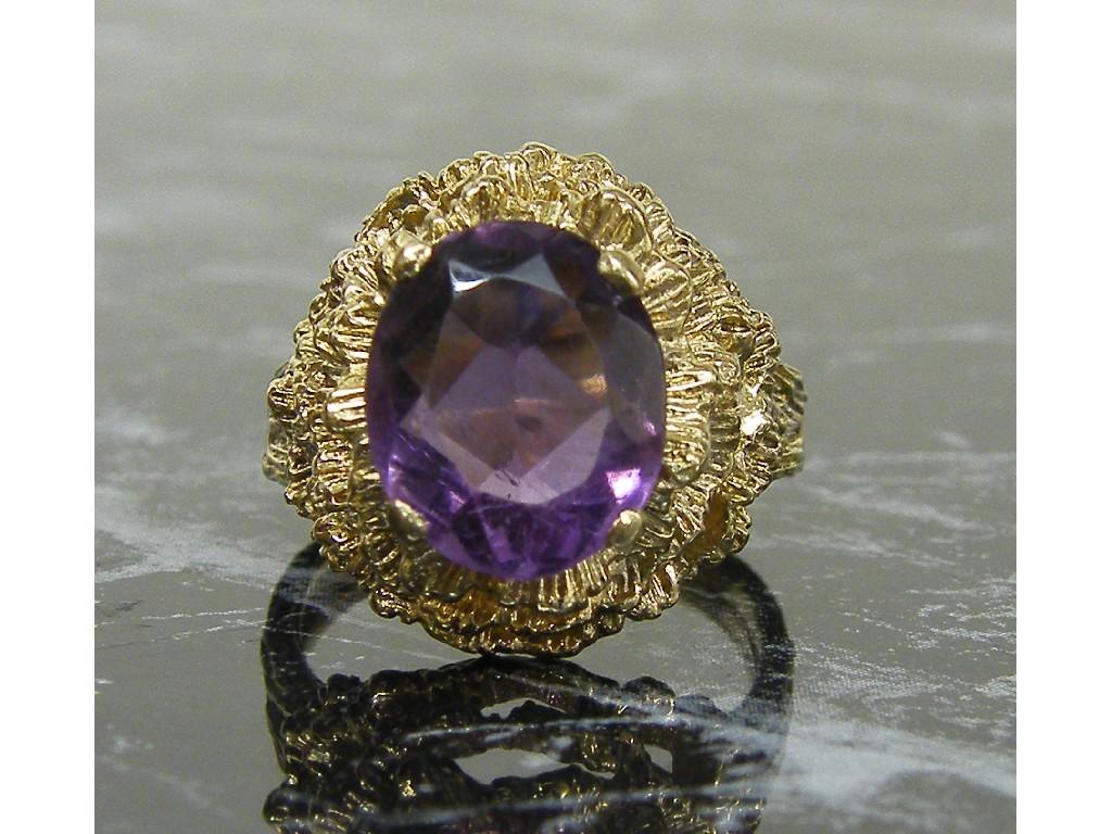 Appraisal: ct bark effect amethyst single stone ring gm size N