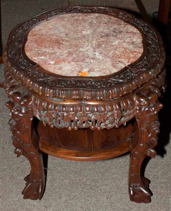 Appraisal: Chinese Export carved hardwood plant stand with inset marble top