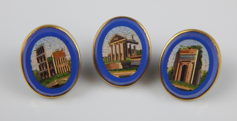 Appraisal: Three modern pietra dura collar studs with blue carved backs