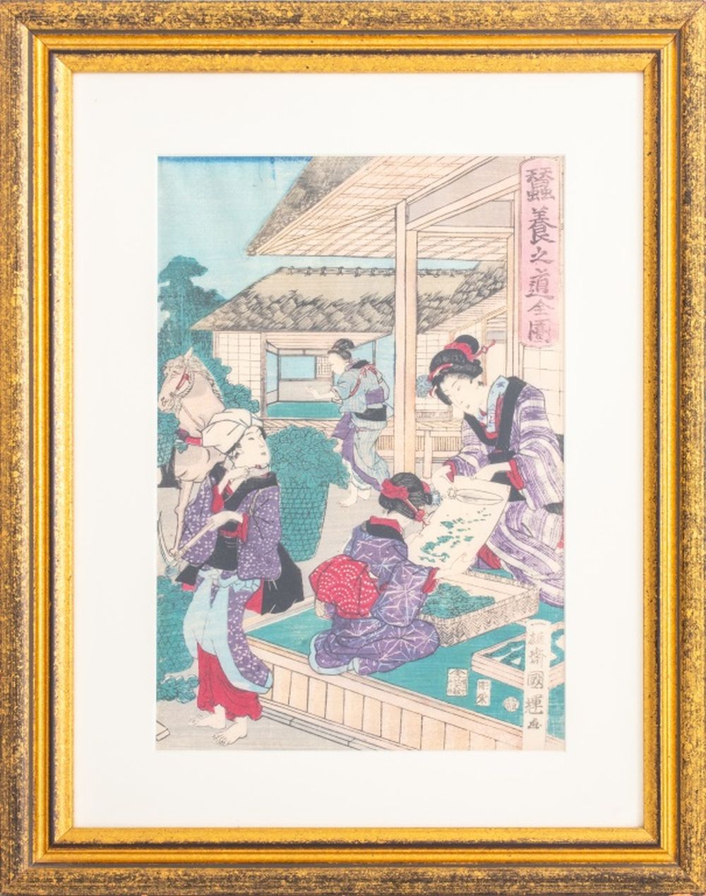 Appraisal: UTAGAWA KUNITERU SILK FARMING UKIYO-E PRINT Utagawa Kuniteru Japanese using