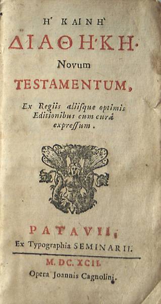 Appraisal: BIBLE New Testament in Greek He Kaine Diatheke Novum Testamentum