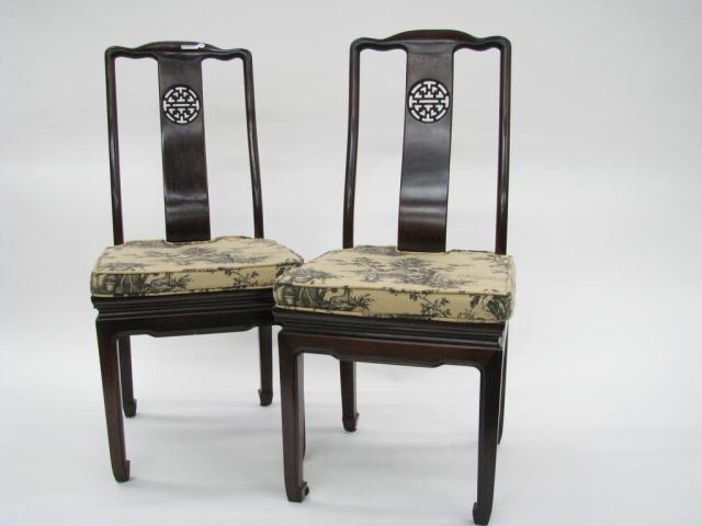 Appraisal: Pair of Rosewood Asian Style Side Chairs with reticulated motif