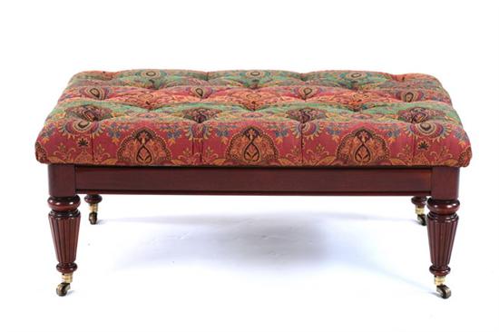 Appraisal: TUFTED AND BUTTONED UPHOLSTERED MAHOGANY FRAME COCKTAIL BENCH th century