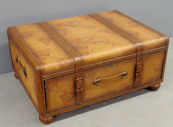 Appraisal: - Maitland Smith travel trunk form coffee table the lid