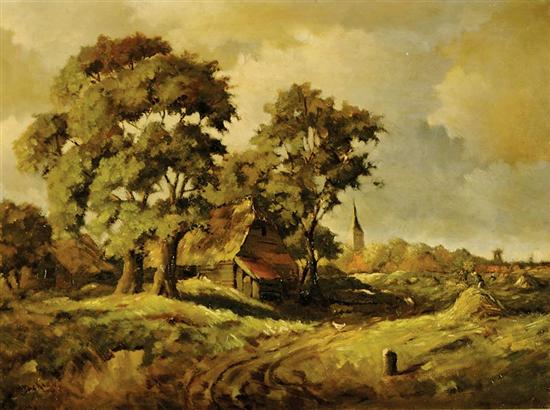 Appraisal: M Jackson British th century CONTINENTAL VILLAGE SCENE oil on