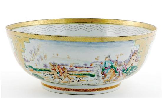 Appraisal: Chinese Export hunting scene punch bowl late th century gold