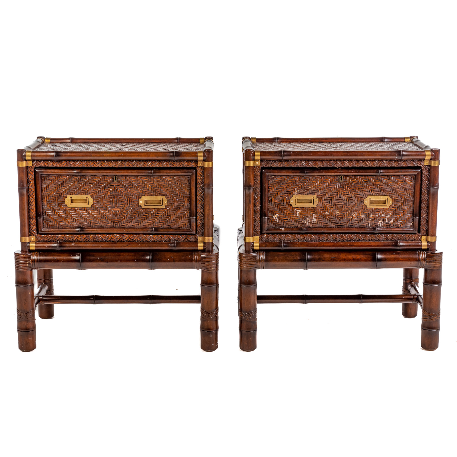 Appraisal: A PAIR OF RALPH LAUREN RATTAN NIGHTSTANDS Two piece night