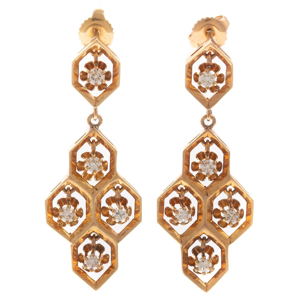 Appraisal: A Pair of Vintage K Diamond Earrings K yellow gold